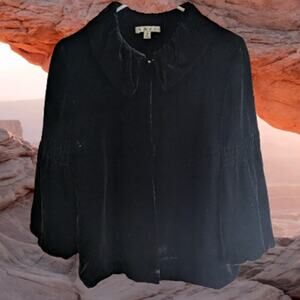 Cabi Small vintage black velvet and silk Bolero cape jacket. One button closure